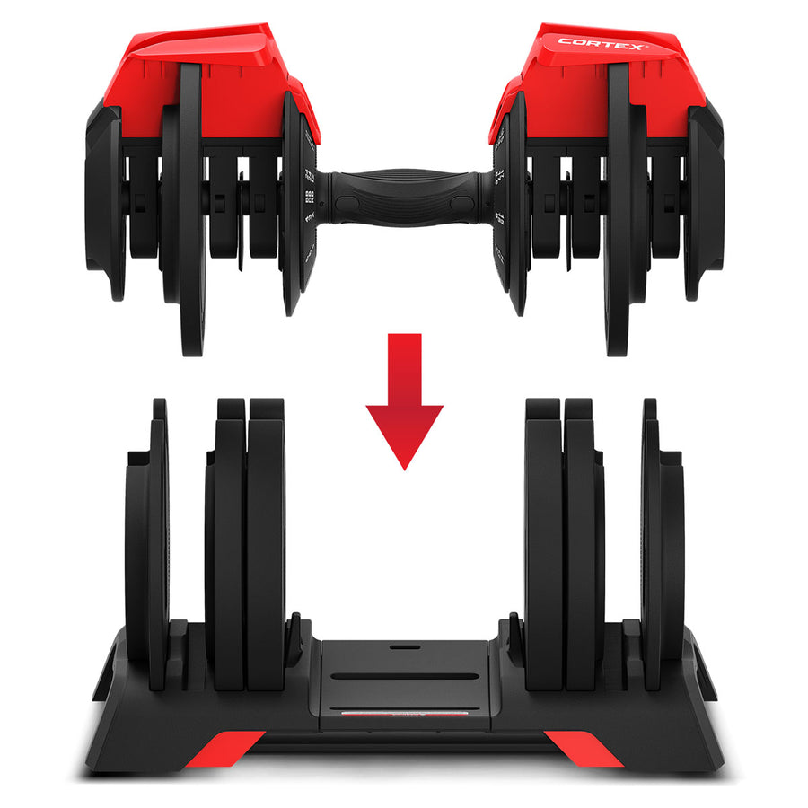 Cortex Revolock V2 48kg Adjustable Dumbbell + Barbell + Kettlebell All-in-One Set (24kg Pair) with Stand