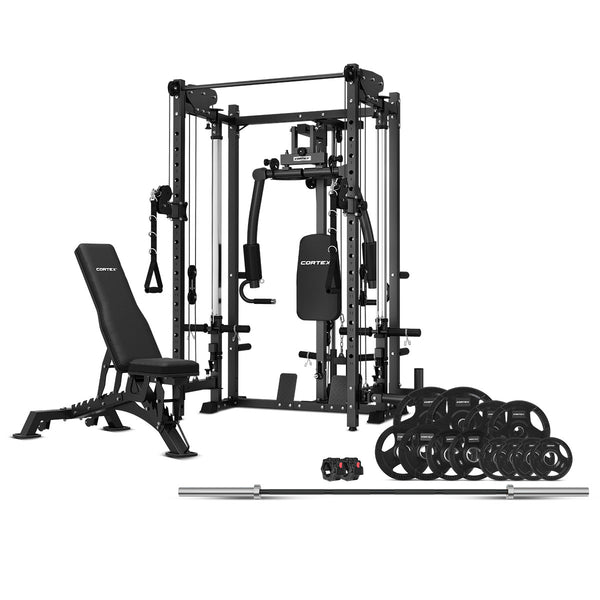 Cortex PR-5 Folding Power Rack with 100kg Olympic Tri-Grip Weight, Bar & Bench Set