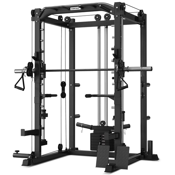 CORTEX SM-20 6-in-1 Power Rack with Smith & Cable Machine + Leg Press Attachment + BN-9 Bench + 130kg Olympic Bumper Weight Plate & Barbell Package