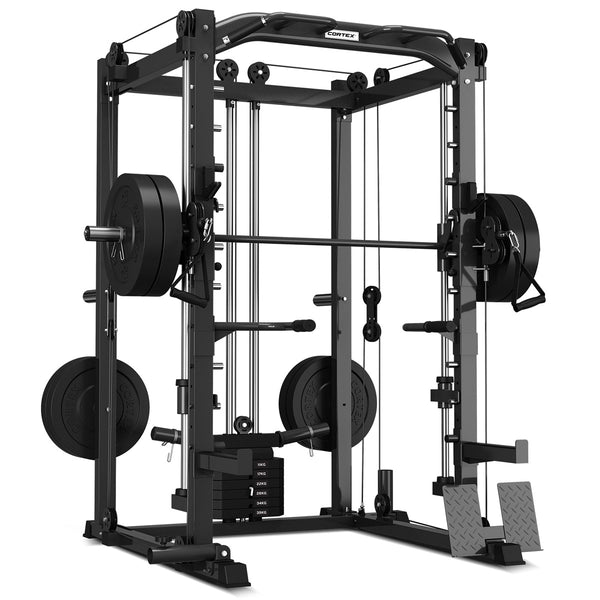 CORTEX SM-20 6-in-1 Power Rack with Smith & Cable Machine + Leg Press Attachment + BN-9 Bench + 130kg Olympic Bumper Weight Plate & Barbell Package