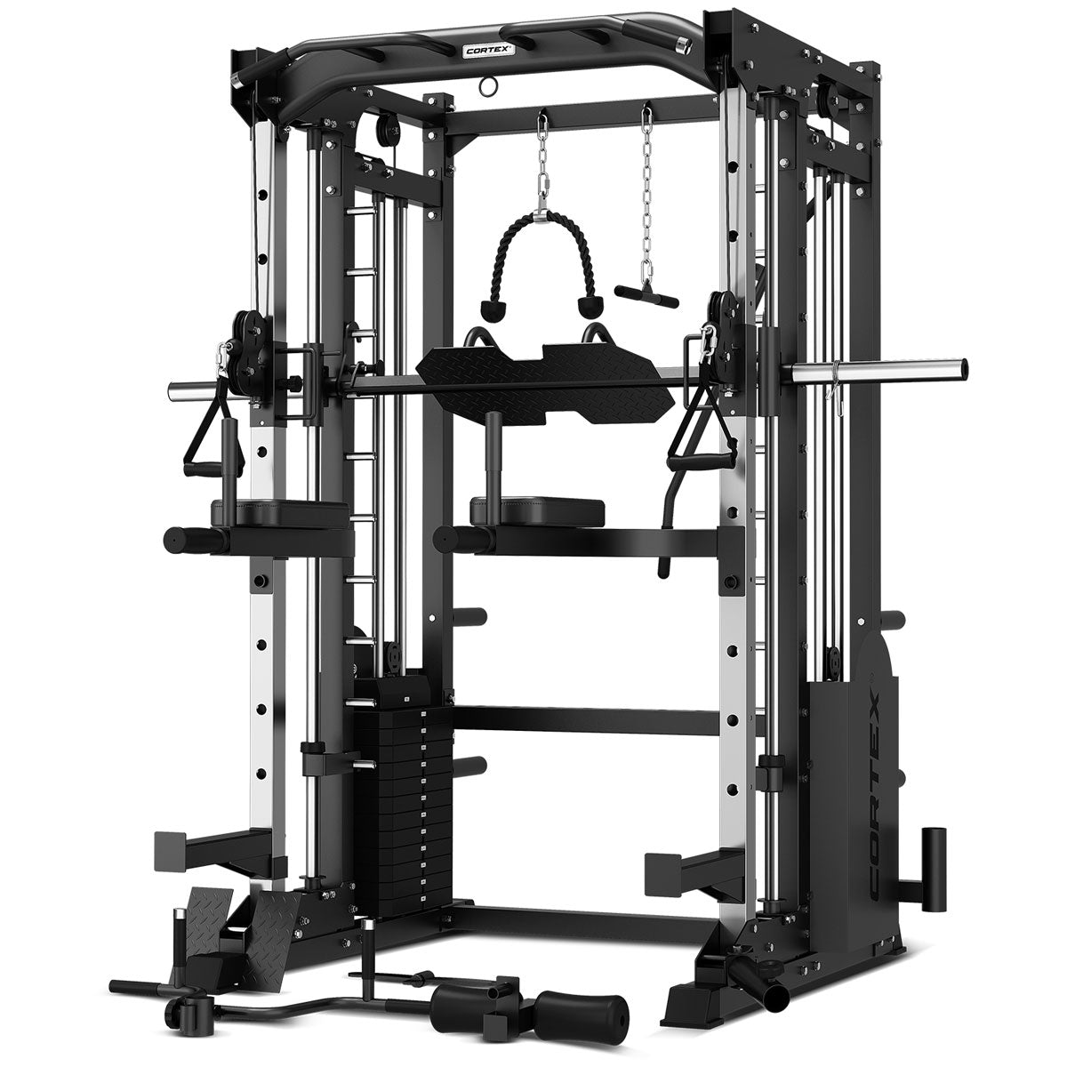 Cortex SM-25 6-in-1 Power Rack with Smith & Cable Machine with 48kg Revolock V2 Adjustable Dumbbells + 100kg Essentials Package