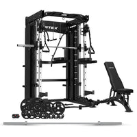 CORTEX SM-26 6-In-1 Power Rack with Smith & Cable Machine + BN-9 Bench + 100Kg Olympic Tri-Grip Weight Plate & Barbell Package