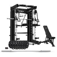 CORTEX SM-26 6-in-1 Power Rack with Dual Stack Smith & Cable Machine + BN9 Bench + 130kg Olympic Weight Plate & Barbell Package