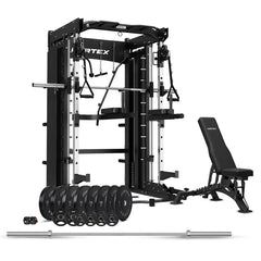CORTEX SM-26 6-in-1 Power Rack with Dual Stack Smith & Cable Machine + BN9 Bench + 130kg Olympic Weight Plate & Barbell Package