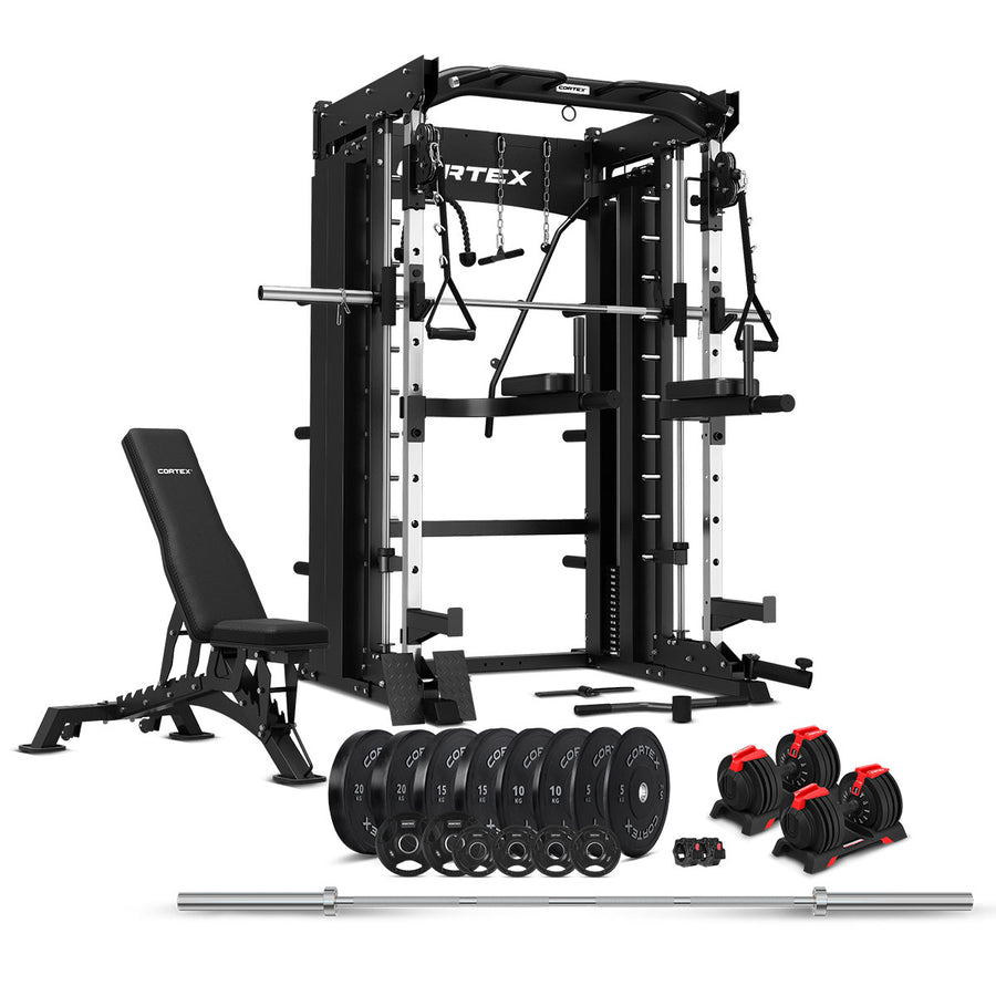 Cortex SM-26 6-in-1 Power Rack with Dual Stack Smith & Cable Machine with 48kg Revolock V2 Adjustable Dumbbells + 130kg Pro Package
