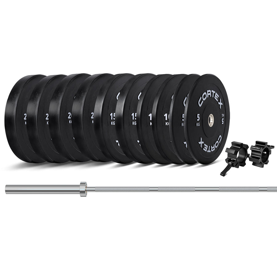 CORTEX 160kg Black Series V3 Bumper Plate Set with SPARTAN205 Barbell