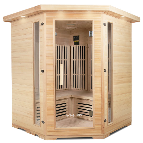 ReGen8 Quadro Corner - 4 Person Infrared Sauna (Natural)